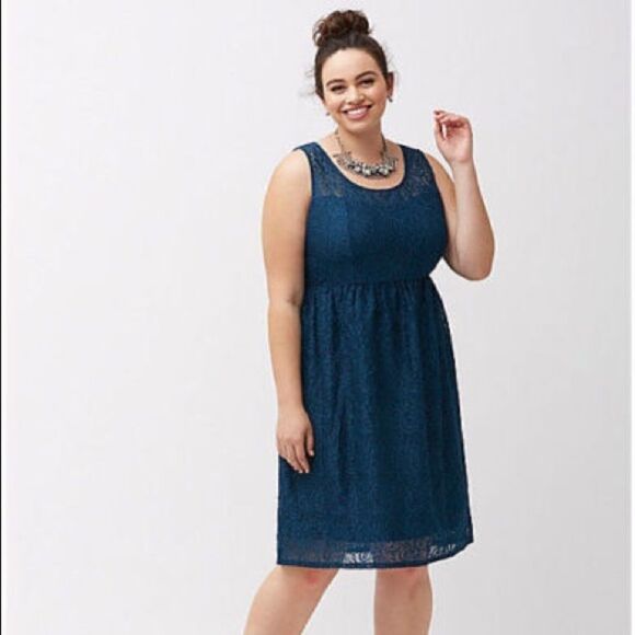 LANE BRYANT ILLUSION LACE FIT & FLARE DRESS Teal - Picture 1 of 6